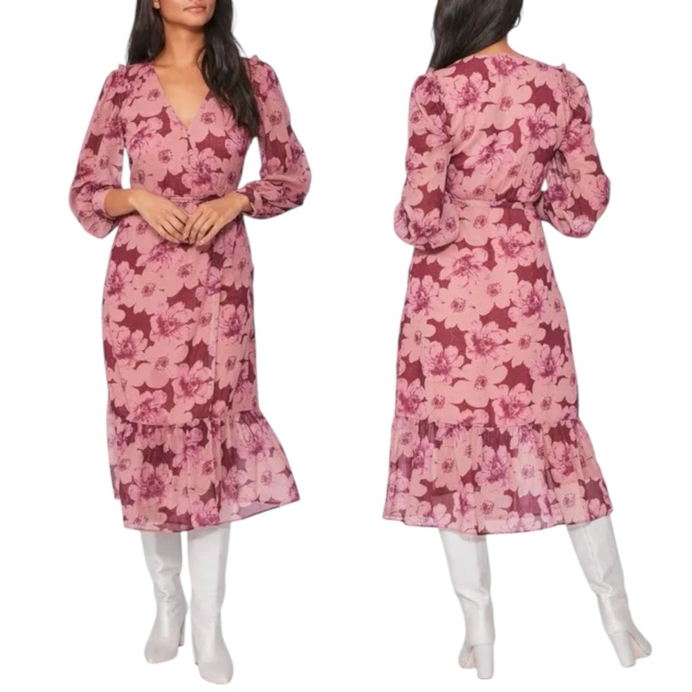 PAIGE Aloe Wrap Midi‎ Dress in Mauve. Size XS